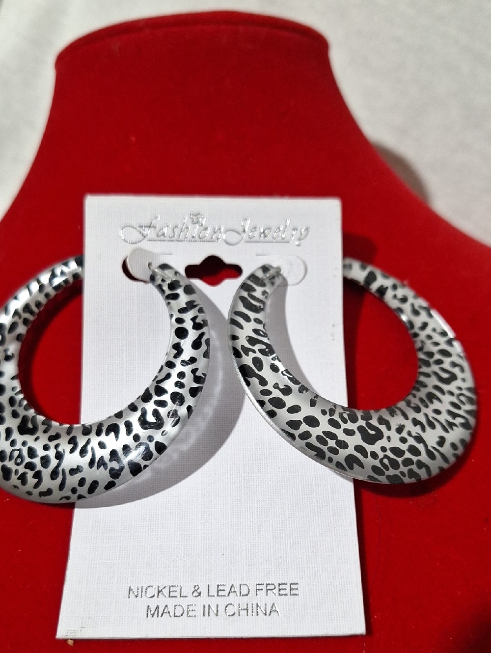 Silver Leopard Print Hoop Earrings
